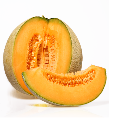 A ripe muskmelon cut open