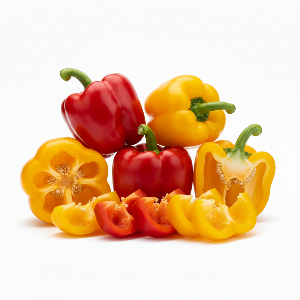 Vibrant red and yellow bell peppers